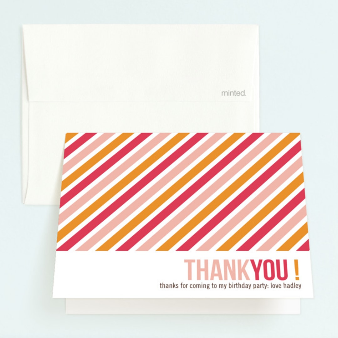 "Birthday Type" - Children's Birthday Party Thank You Cards in Sunset Pink by Annie Clark - Front