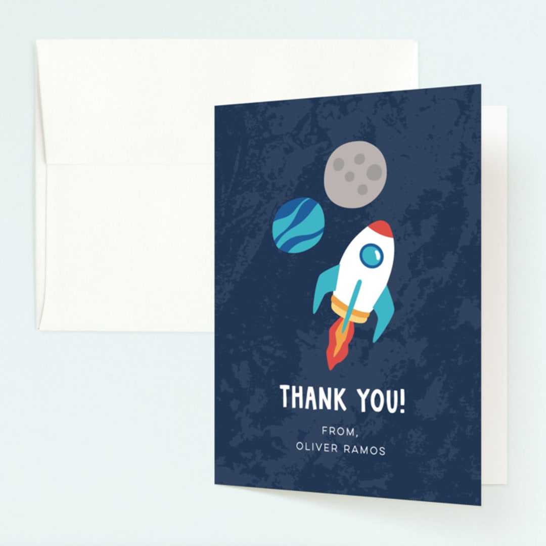 "space age" - Children's Birthday Party Thank You Cards in Midnight by peetie design - Front