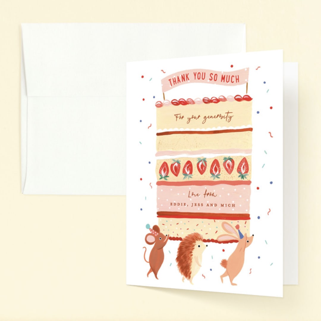 "Cake carry" - Children's Birthday Party Thank You Cards in Strawberry Shortcake by Sarah Knight - Front