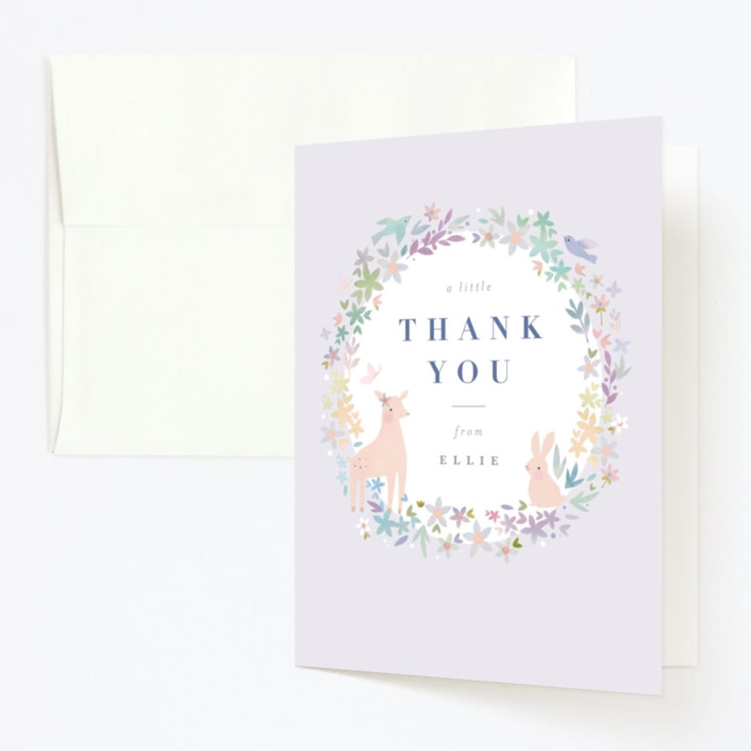 "Woodland" - Children's Birthday Party Thank You Cards in Dusk by Lori Wemple - Front