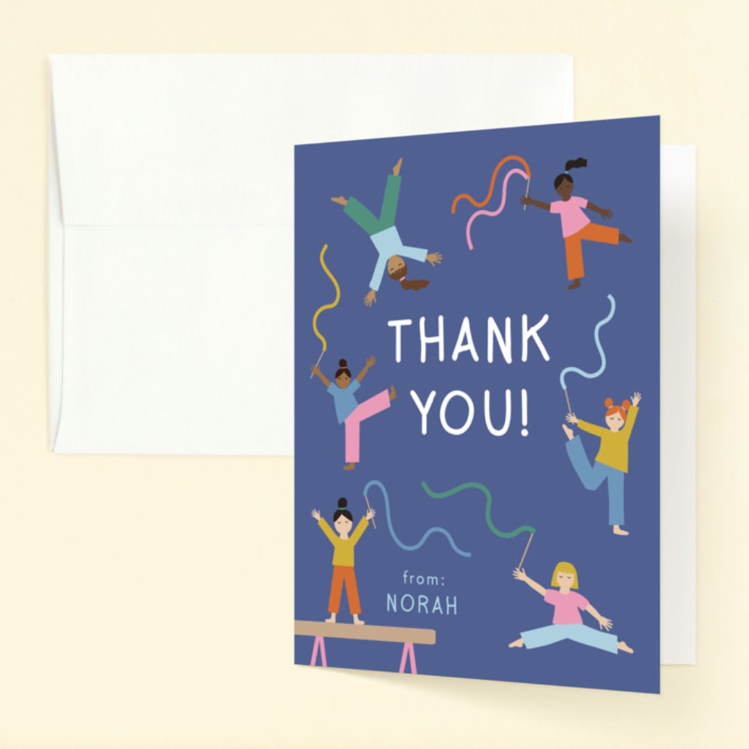 "Tumbling Party" - Children's Birthday Party Thank You Cards in Blueberry by Kelly Watkins - Front