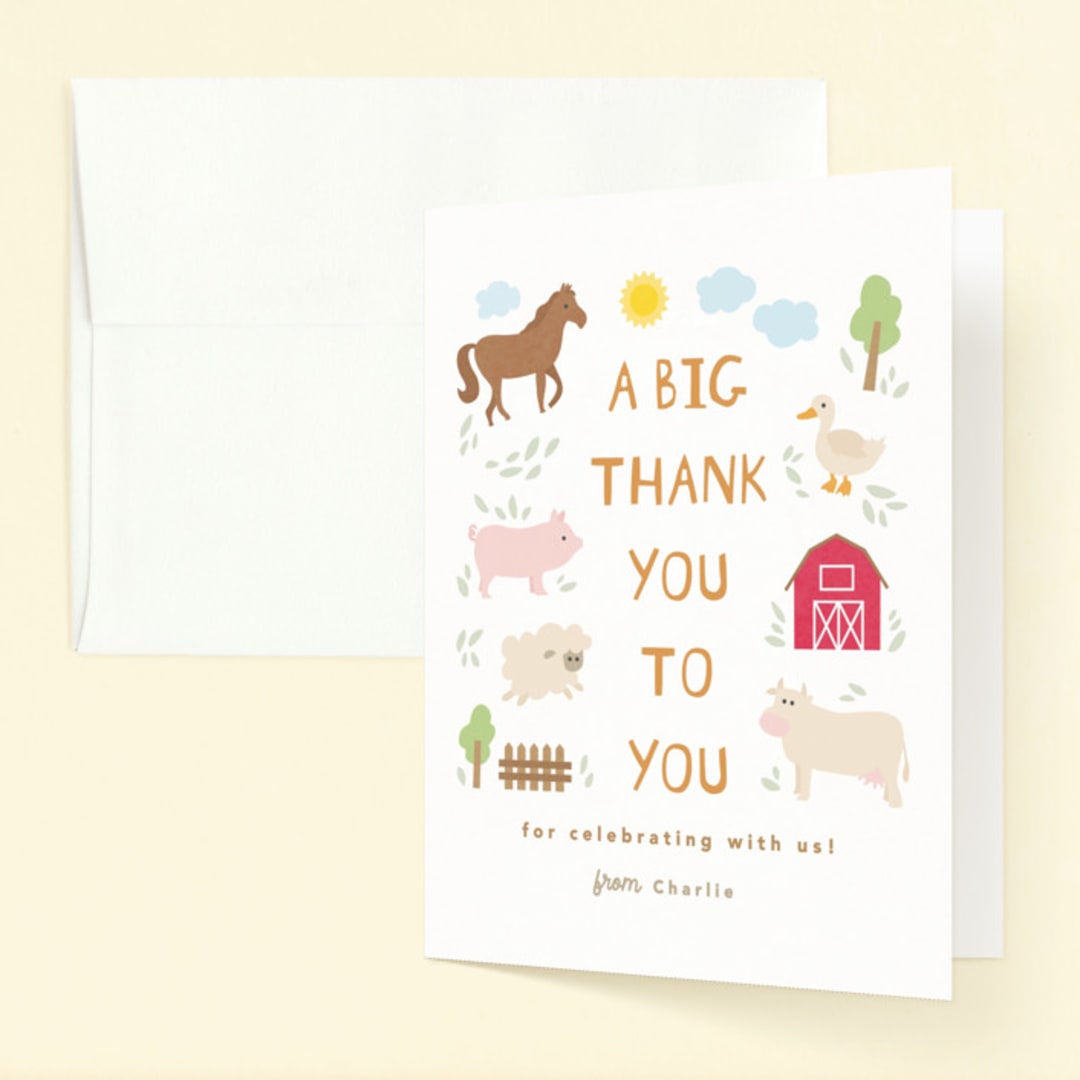"Barnyard noises" - Children's Birthday Party Thank You Cards in Cotton by Creo Study - Front