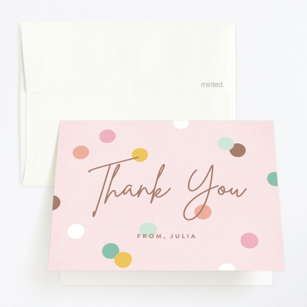 "Confetti Balloon" - Children's Birthday Party Thank You Cards in Peony by Michelle Taylor - Front