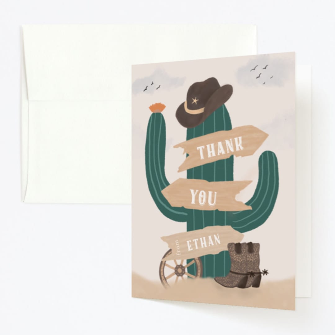 "cowboy party" - Children's Birthday Party Thank You Cards in Sand by Jelena Vuletic - Front