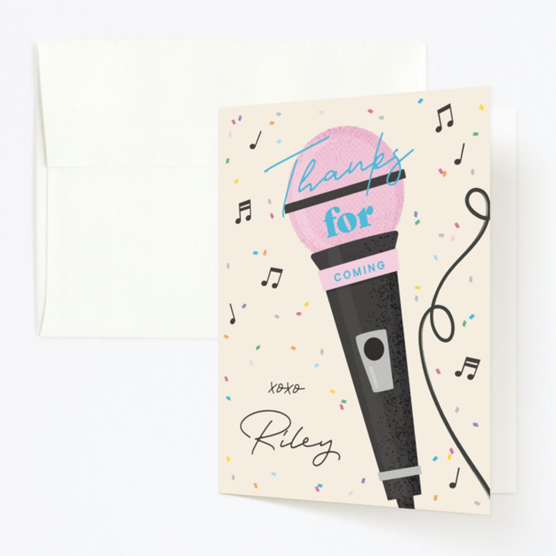"Karaoke Time" - Children's Birthday Party Thank You Cards in Electric Blue by Lisa McLean - Front