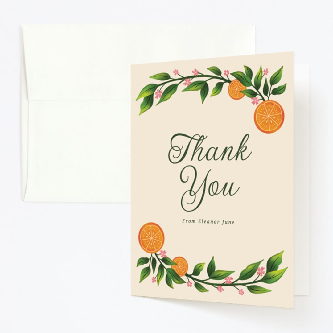 "Cutie" - Children's Birthday Party Thank You Cards in Clementine by Megan Cash - Front