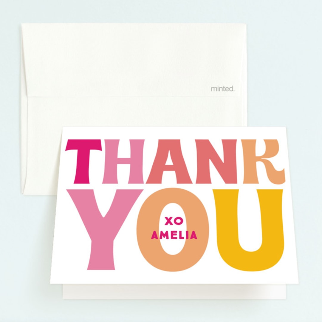"The Big One" - Children's Birthday Party Thank You Cards in Rose by Baumbirdy - Front