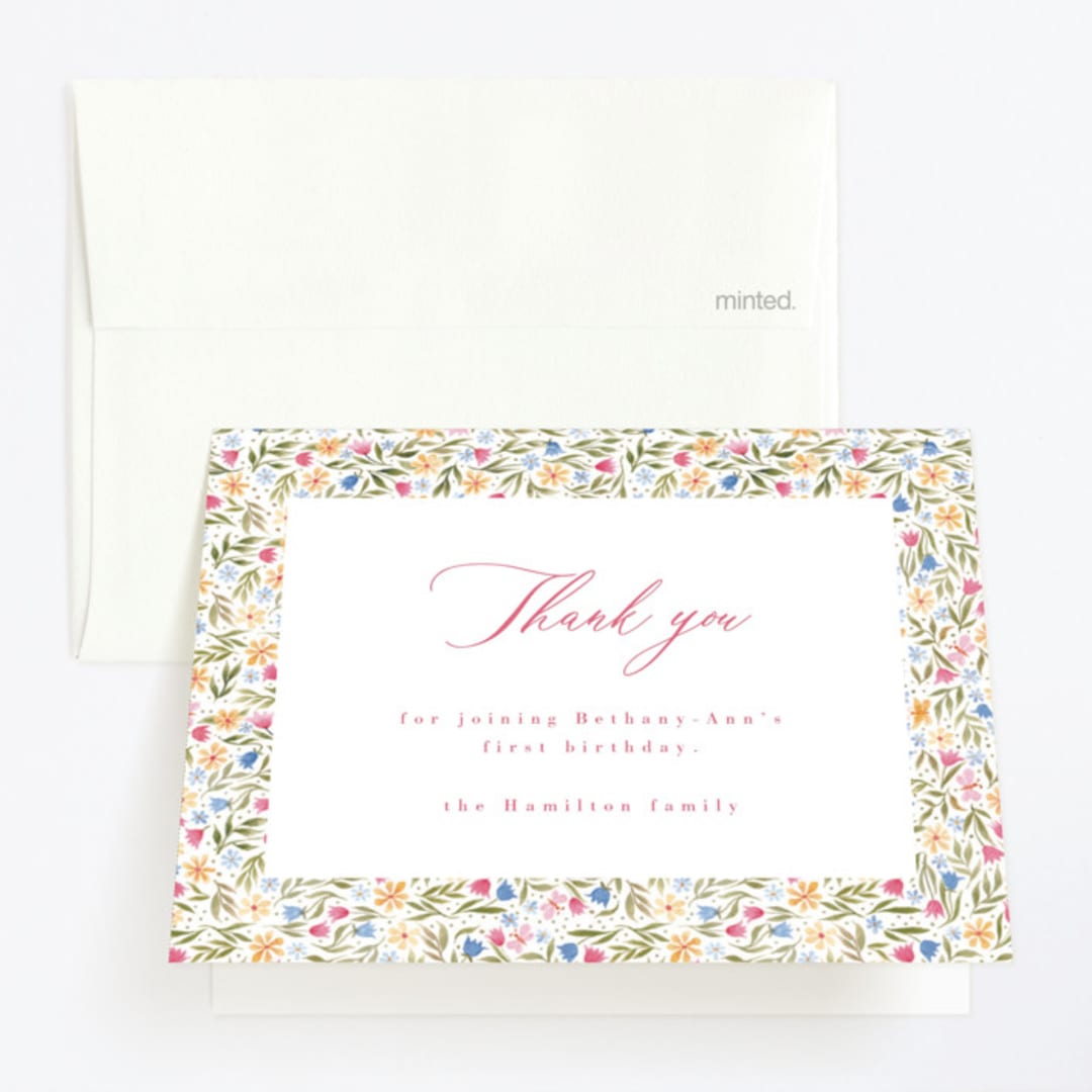 "Flowers & Butterflies" - Children's Birthday Party Thank You Cards in Gumdrop by frau brandt - Front