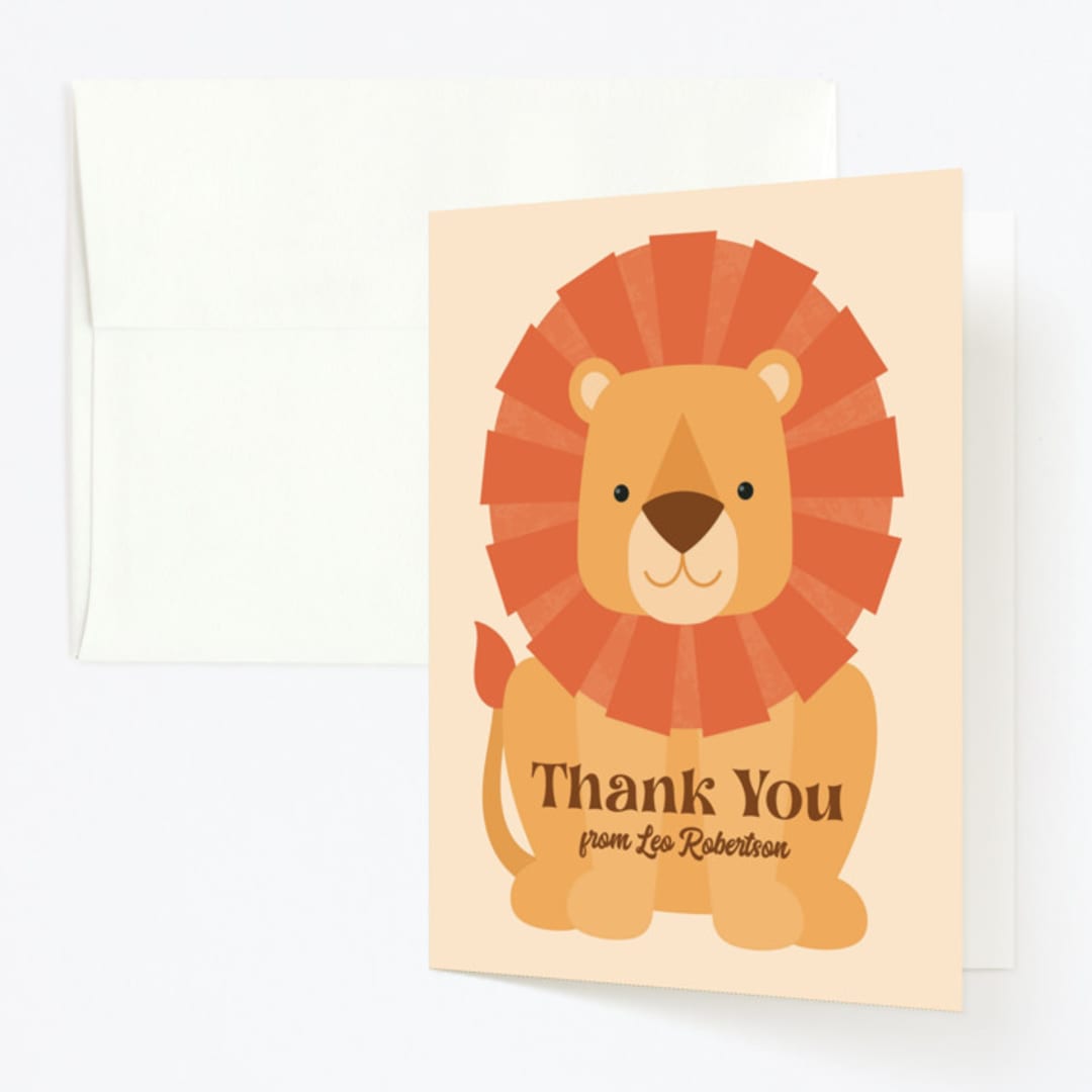 "Wild Lion" - Children's Birthday Party Thank You Cards in Sand by Kacey Kendrick Wagner - Front