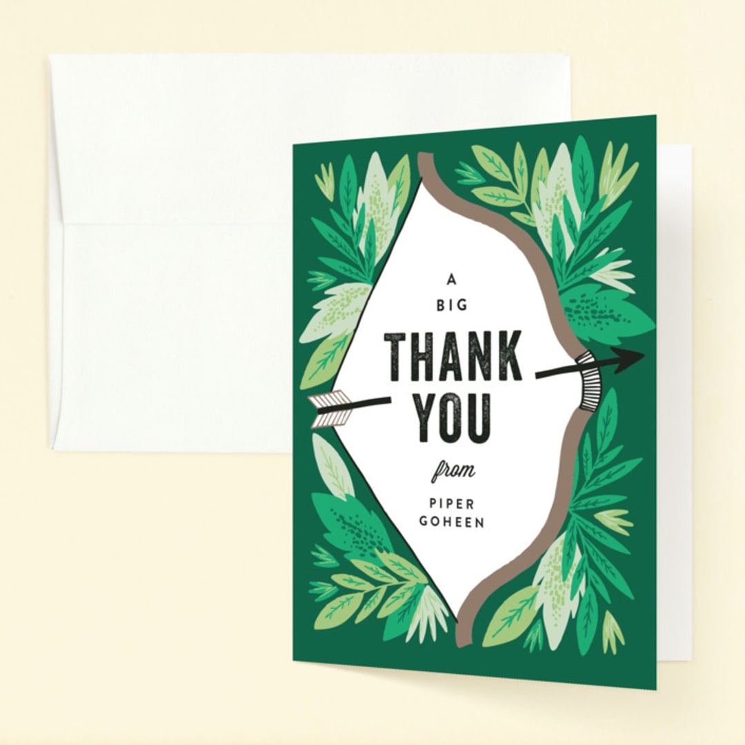 "Bow and Arrow" - Children's Birthday Party Thank You Cards in Evergreen by Alethea and Ruth - Front
