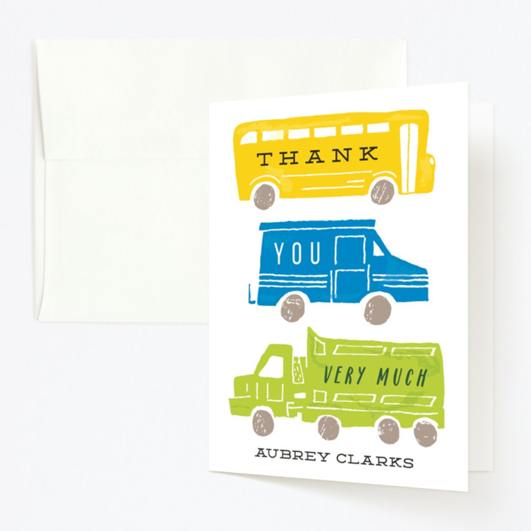 "Things that G0" - Children's Birthday Party Thank You Cards in Bright Turquoise by Shiny Penny Studio - Front
