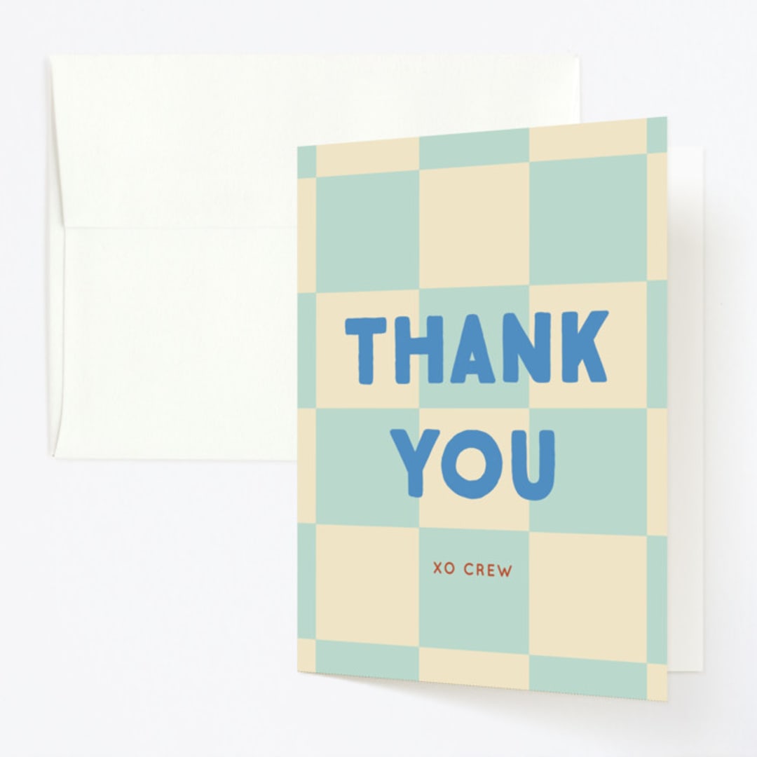"Blocks" - Children's Birthday Party Thank You Cards in Frost by Baumbirdy - Front