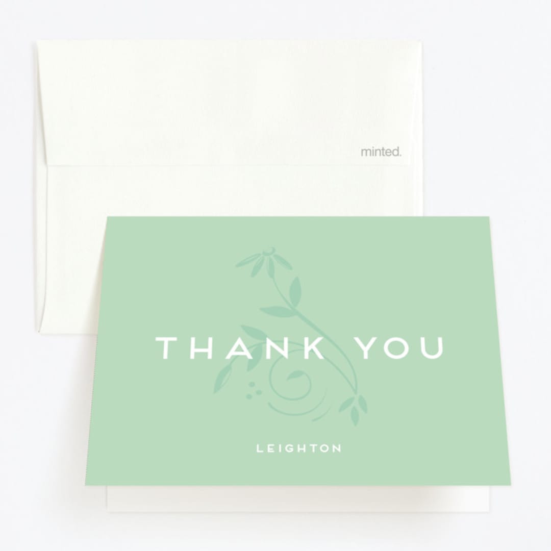 "Wildflower" - Children's Birthday Party Thank You Cards in Leaf by Faith Dorn - Front