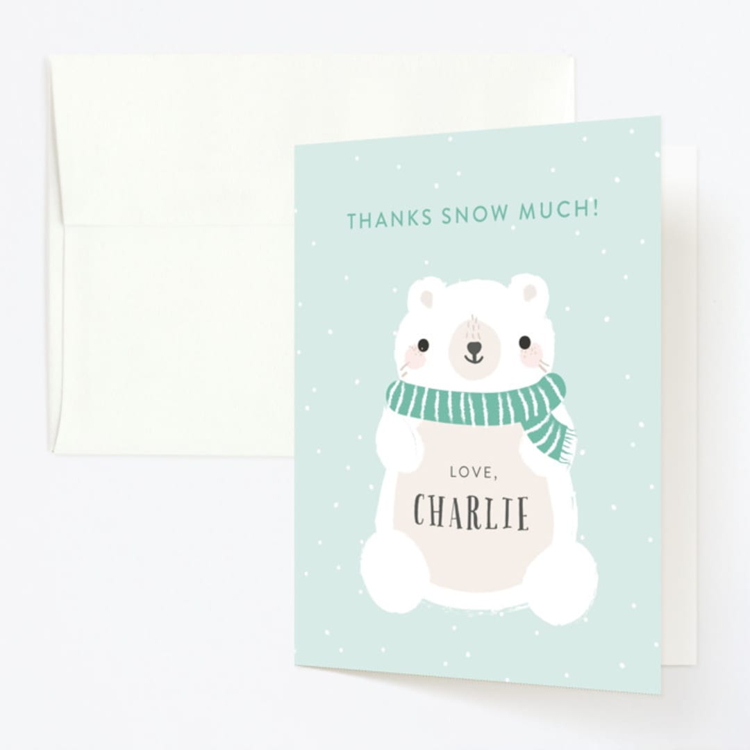 "Polar Party" - Children's Birthday Party Thank You Cards in Aqua Green by Itsy Belle Studio - Front