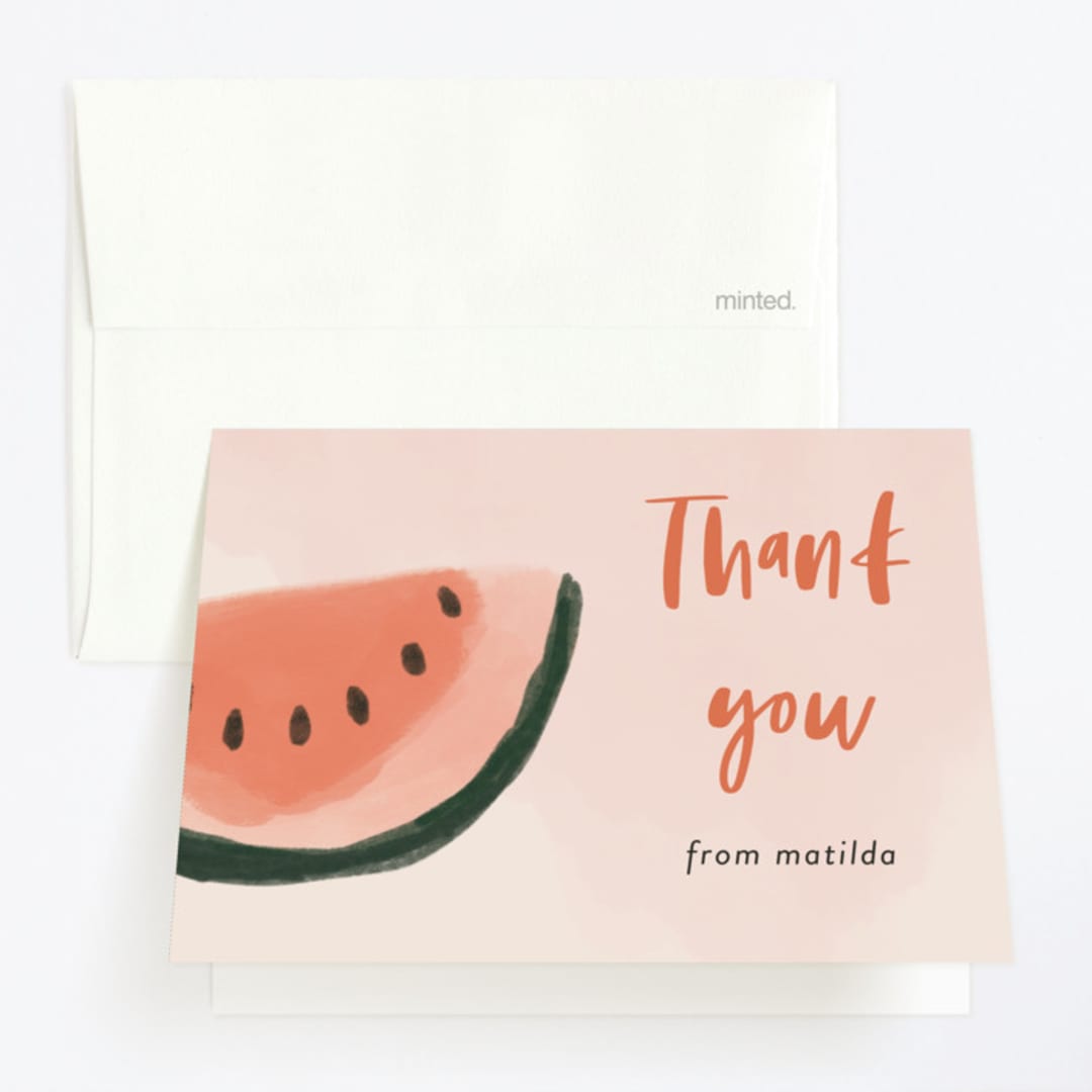 "Watermelon" - Children's Birthday Party Thank You Cards in Punch by Morgan Kendall - Front