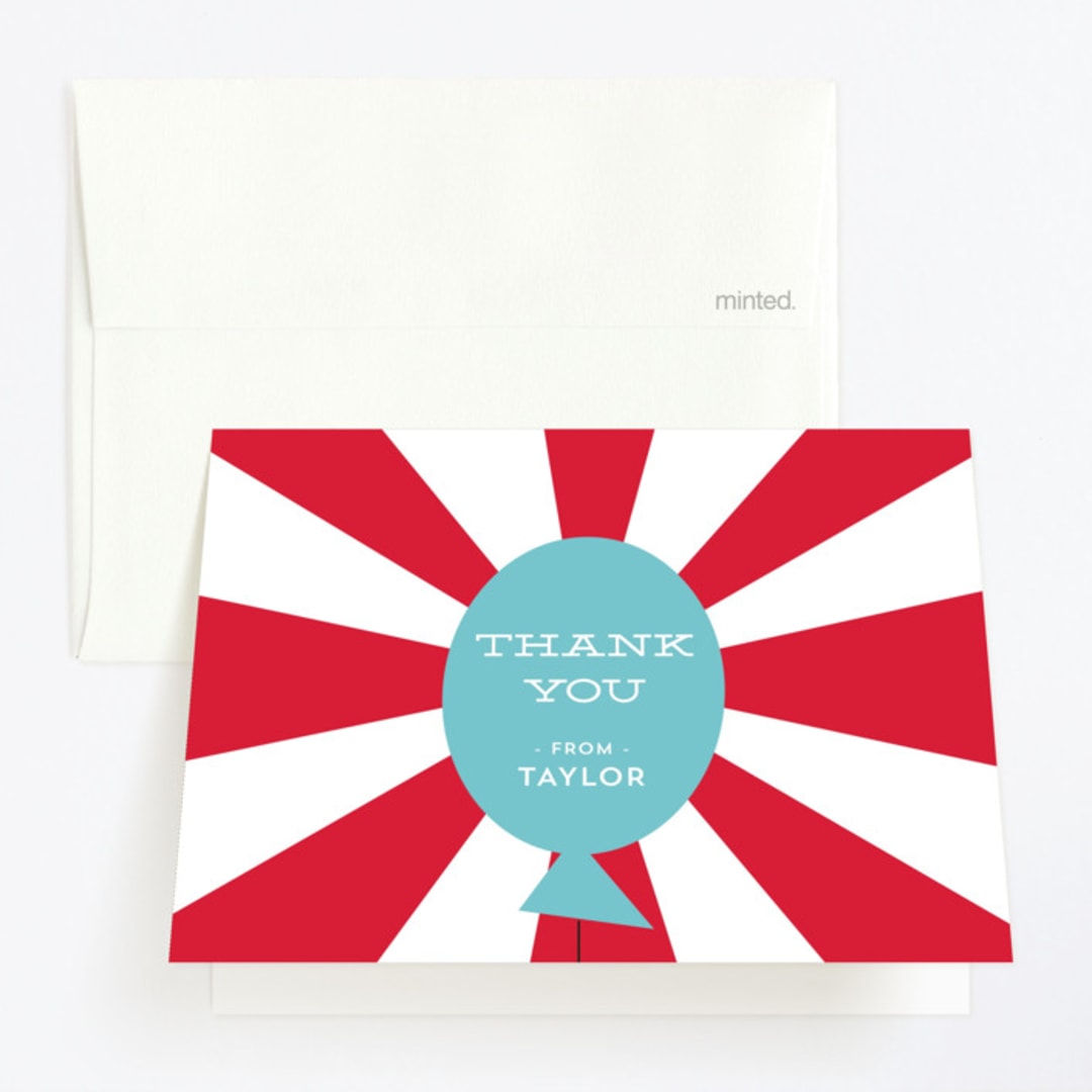 "Circus Party" - Children's Birthday Party Thank You Cards in Tomato by Anupama - Front