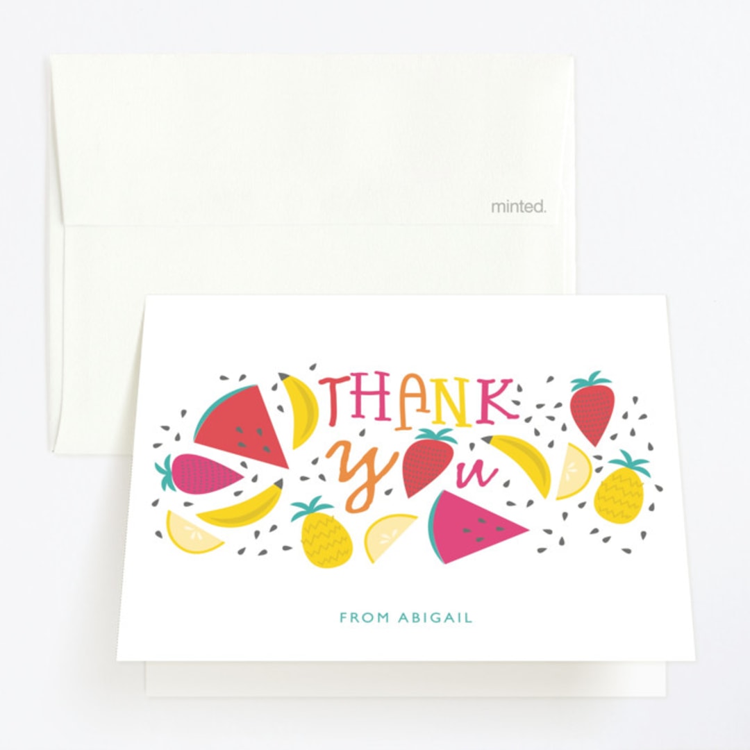 "One In A Melon" - Children's Birthday Party Thank You Cards in Honey Drew by Bethany Anderson - Front