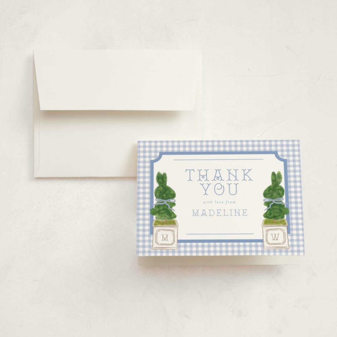 "Topiary" - Children's Birthday Party Thank You Cards in Periwinkle by Jenna Holcomb - Front