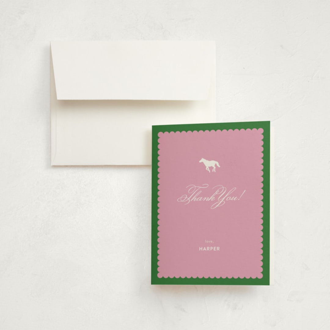 "Derby Party" - Children's Birthday Party Thank You Cards in Bubblegum by Ashlee Townsend - Front