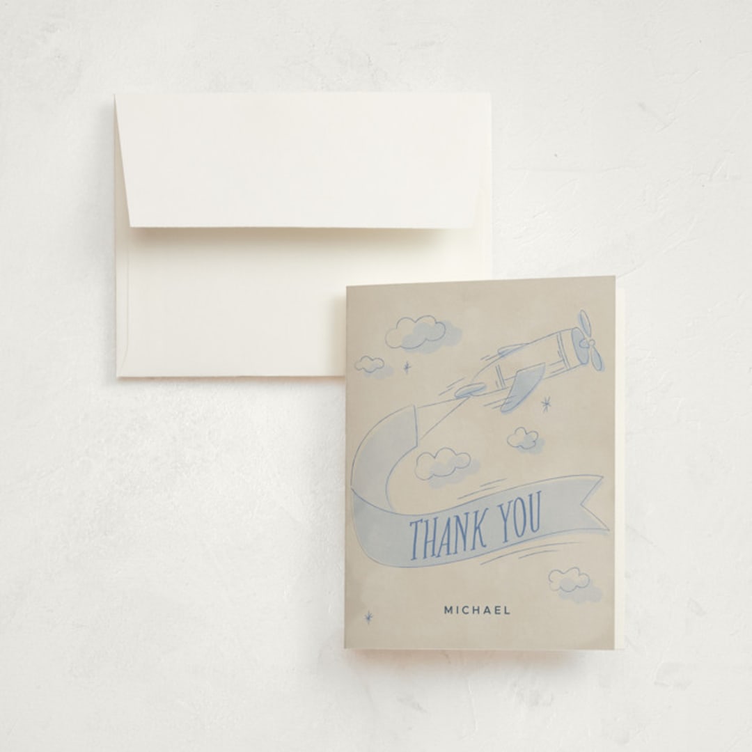 "Fly With Me" - Children's Birthday Party Thank You Cards in Sky by Vera Lim - Front