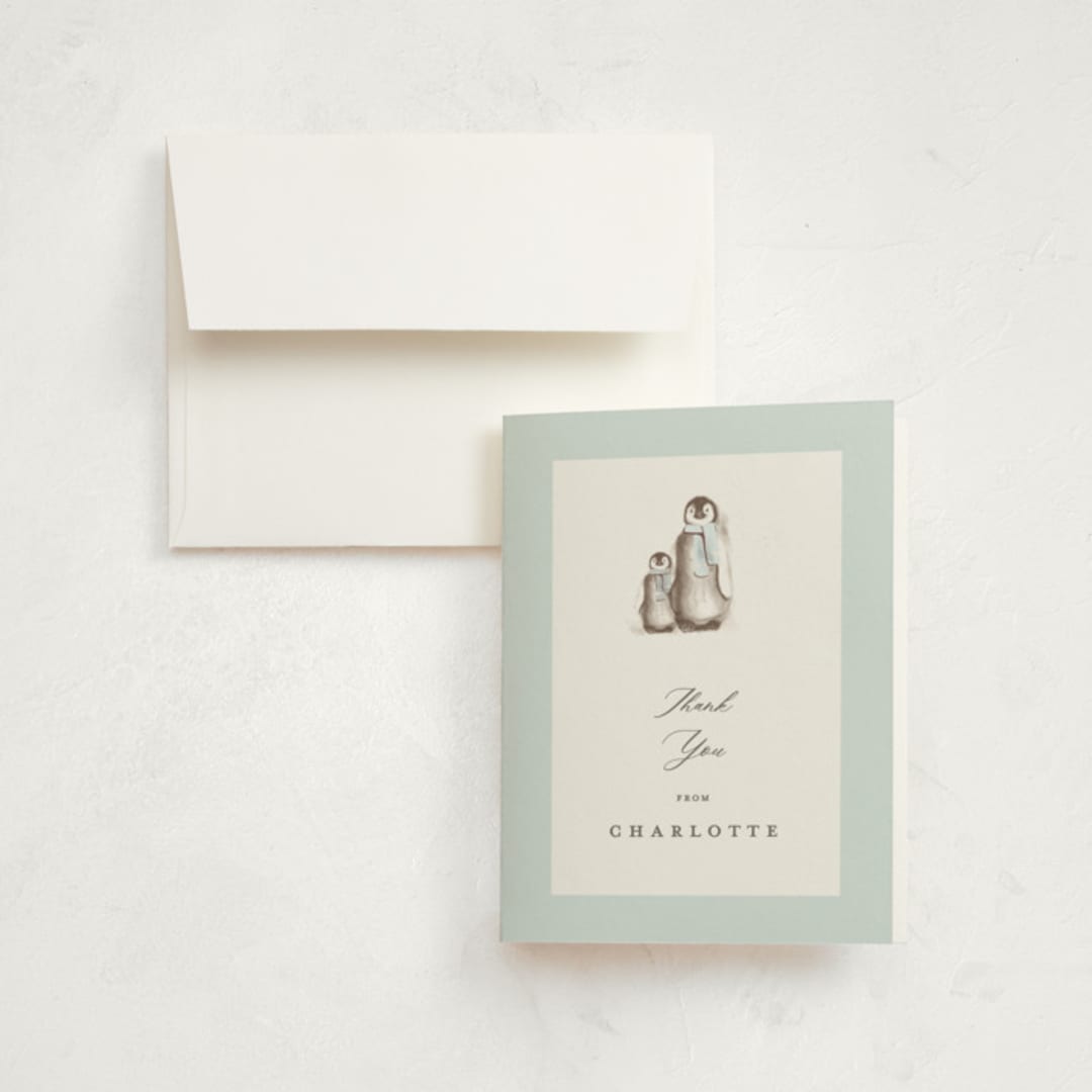 "Penguins" - Children's Birthday Party Thank You Cards in Ice by Teju Reval - Front