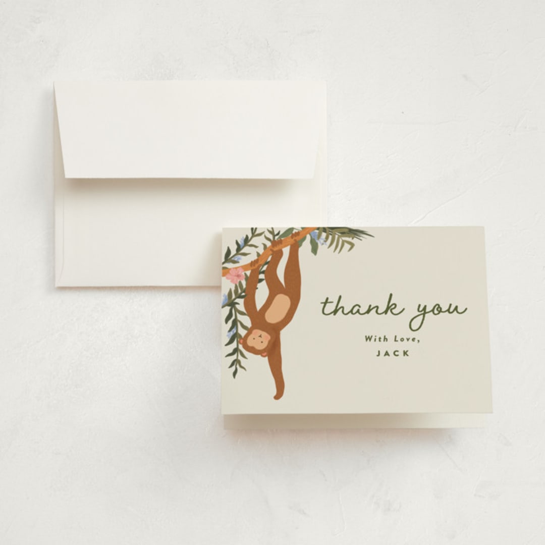 "Jungle Animals" - Children's Birthday Party Thank You Cards in Moss by Joanna Griffin - Front