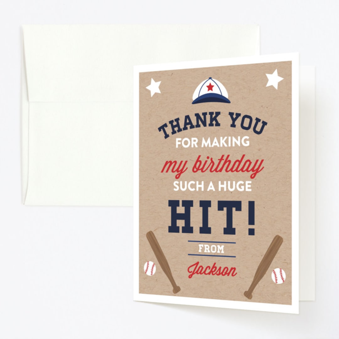 "Little Slugger" - Children's Birthday Party Thank You Cards in Patriotic by One Swell Studio - Front