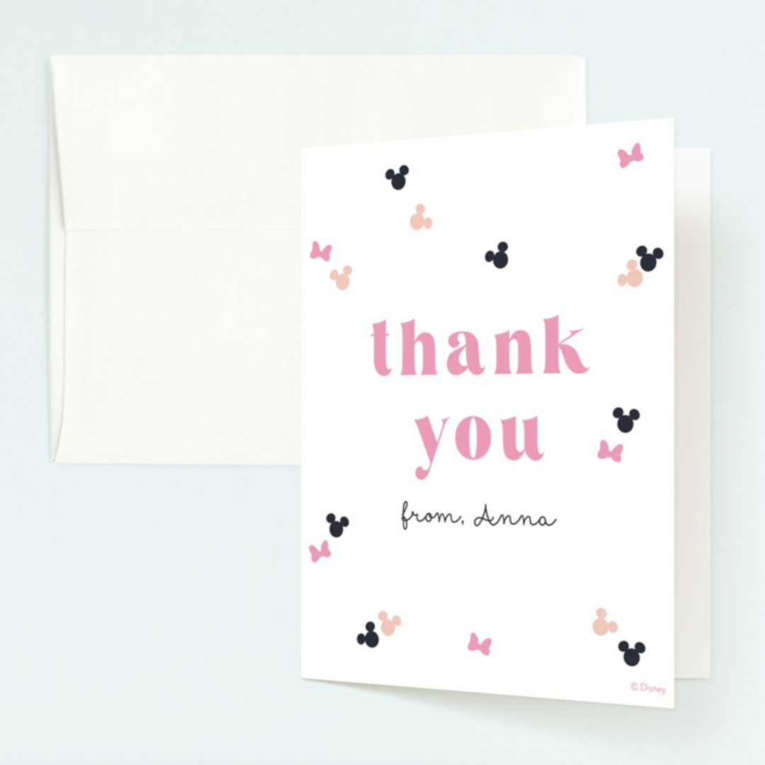 "Disney's Minnie Mouse Confetti" - Children's Birthday Party Thank You Cards in Peony by Annie Holmquist - Front