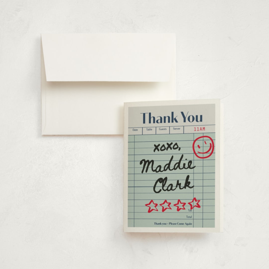 "guest check" - Children's Birthday Party Thank You Cards in Mint by Jennifer Lew - Front