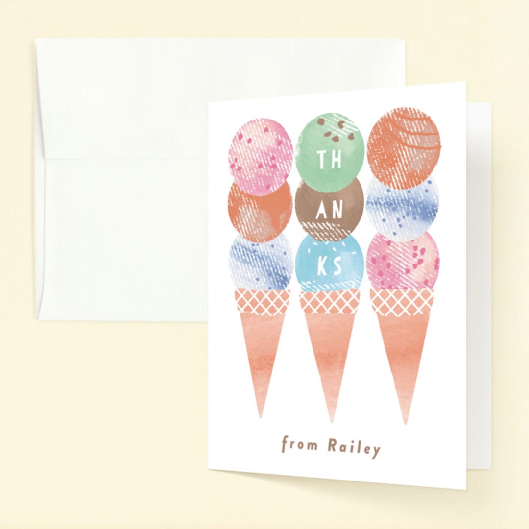 "Scoop" - Children's Birthday Party Thank You Cards in Strawberry by Kanika Mathur - Front