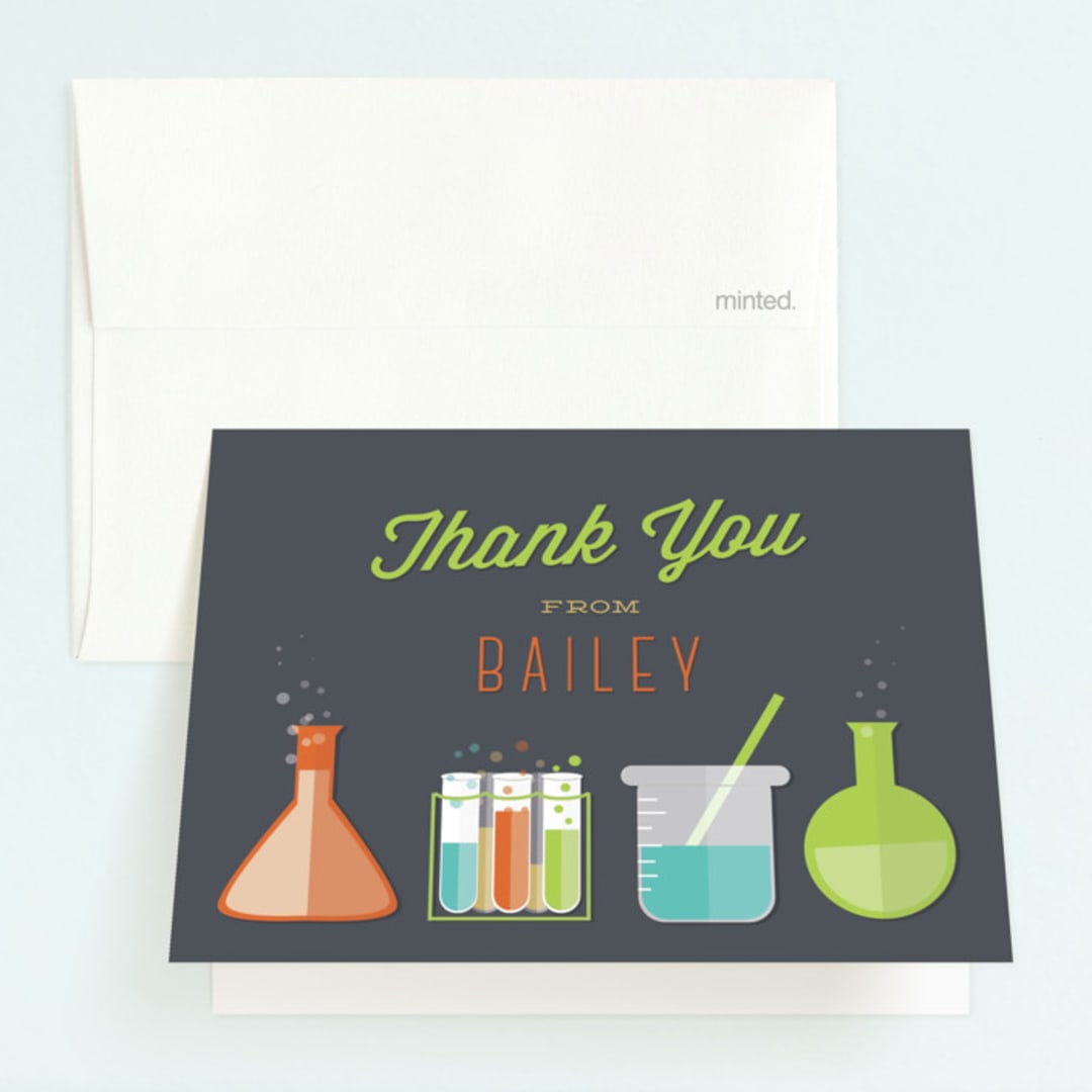 "Mad Scientist" - Children's Birthday Party Thank You Cards in Cobblestone by Bethany Anderson - Front