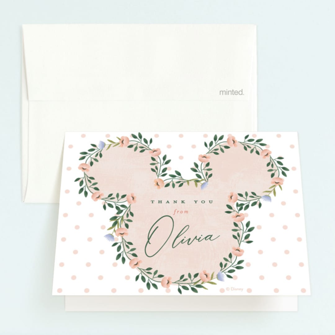 "Disney's Minnie wildflower" - Children's Birthday Party Thank You Cards in Clementine by Susan Zinader - Front
