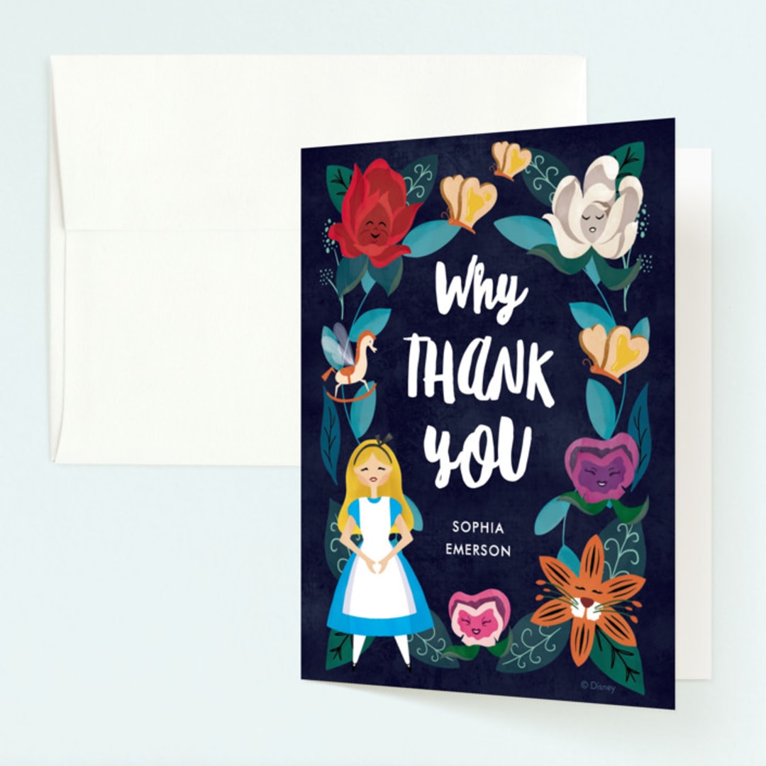 "Disney's Alice In Wonderland Garden" - Children's Birthday Party Thank You Cards in Midnight by Lehan Veenker - Front