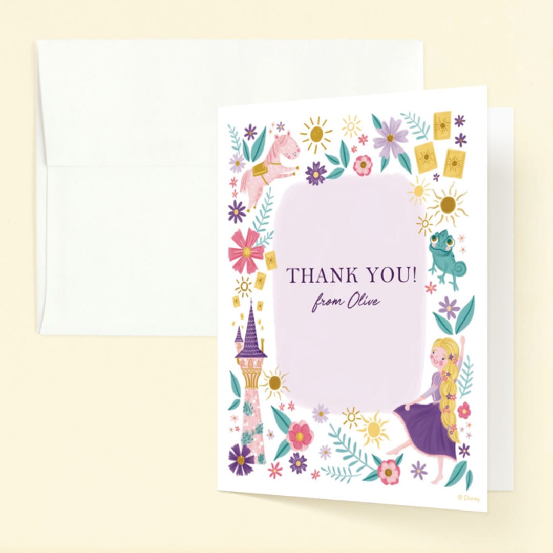 "Disney's Tangled Floral Birthday Invite" - Children's Birthday Party Thank You Cards in Lilac by Katherine Dietz - Front