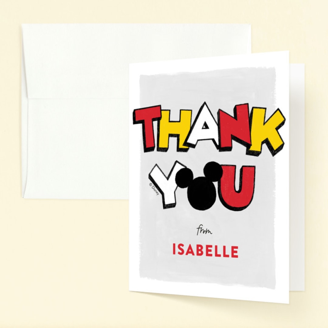 "A Disney Mickey Party" - Children's Birthday Party Thank You Cards in Traditional by Pixel and Hank - Front