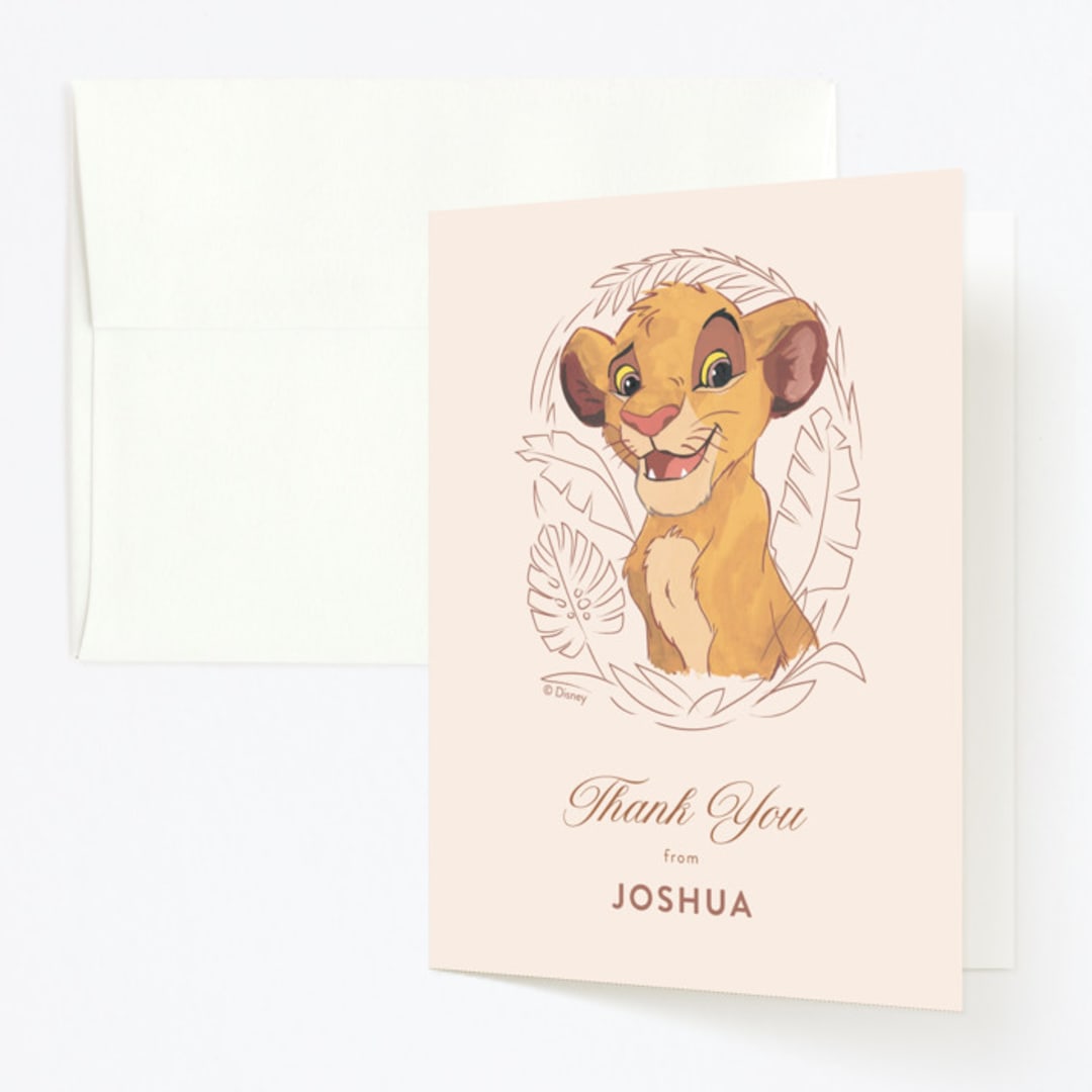 "Simba from Disney's The Lion King" - Children's Birthday Party Thank You Cards in Bamboo by Teju Reval - Front