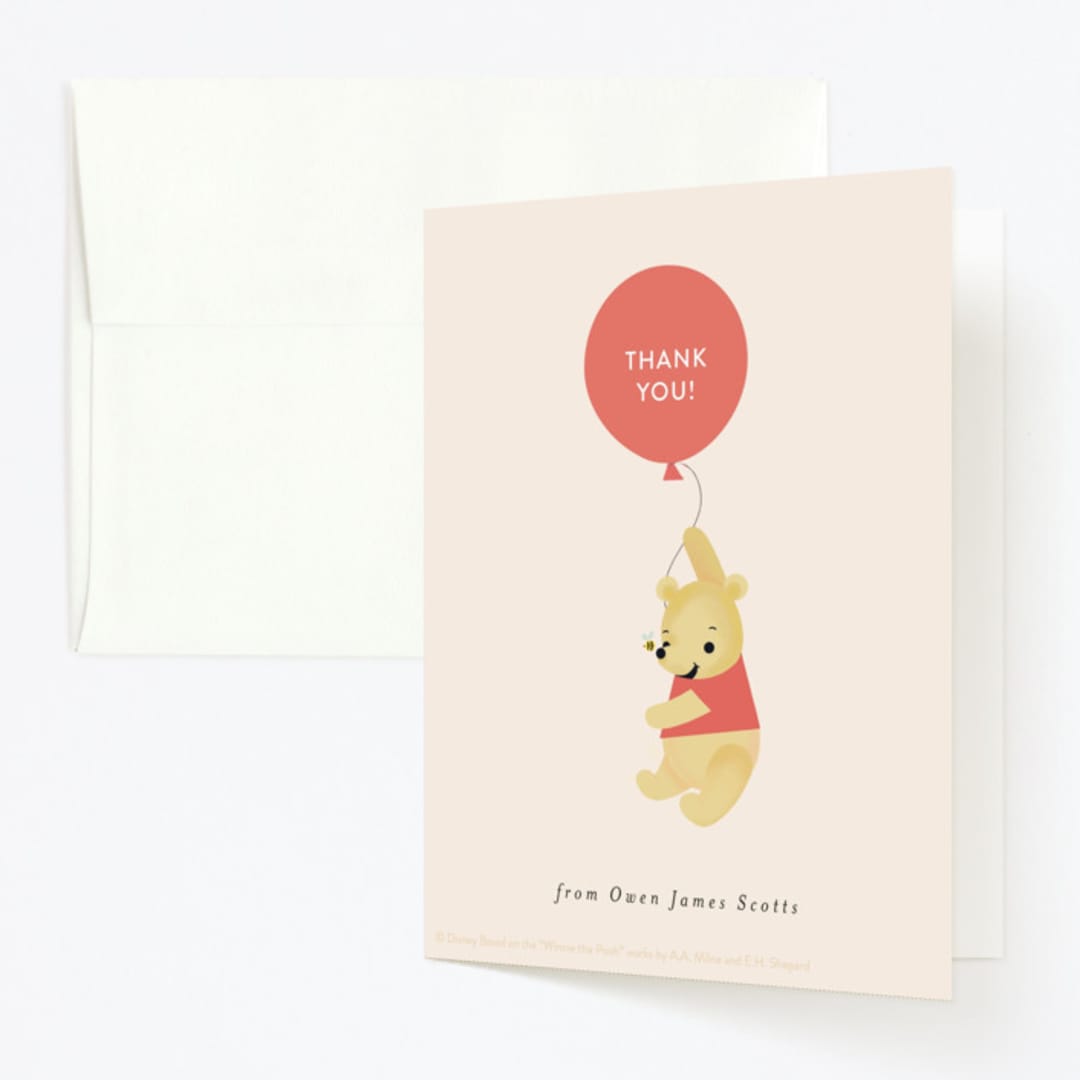 "Disney's Pooh Bear Birthday" - Children's Birthday Party Thank You Cards in Clay by Itsy Belle Studio - Front