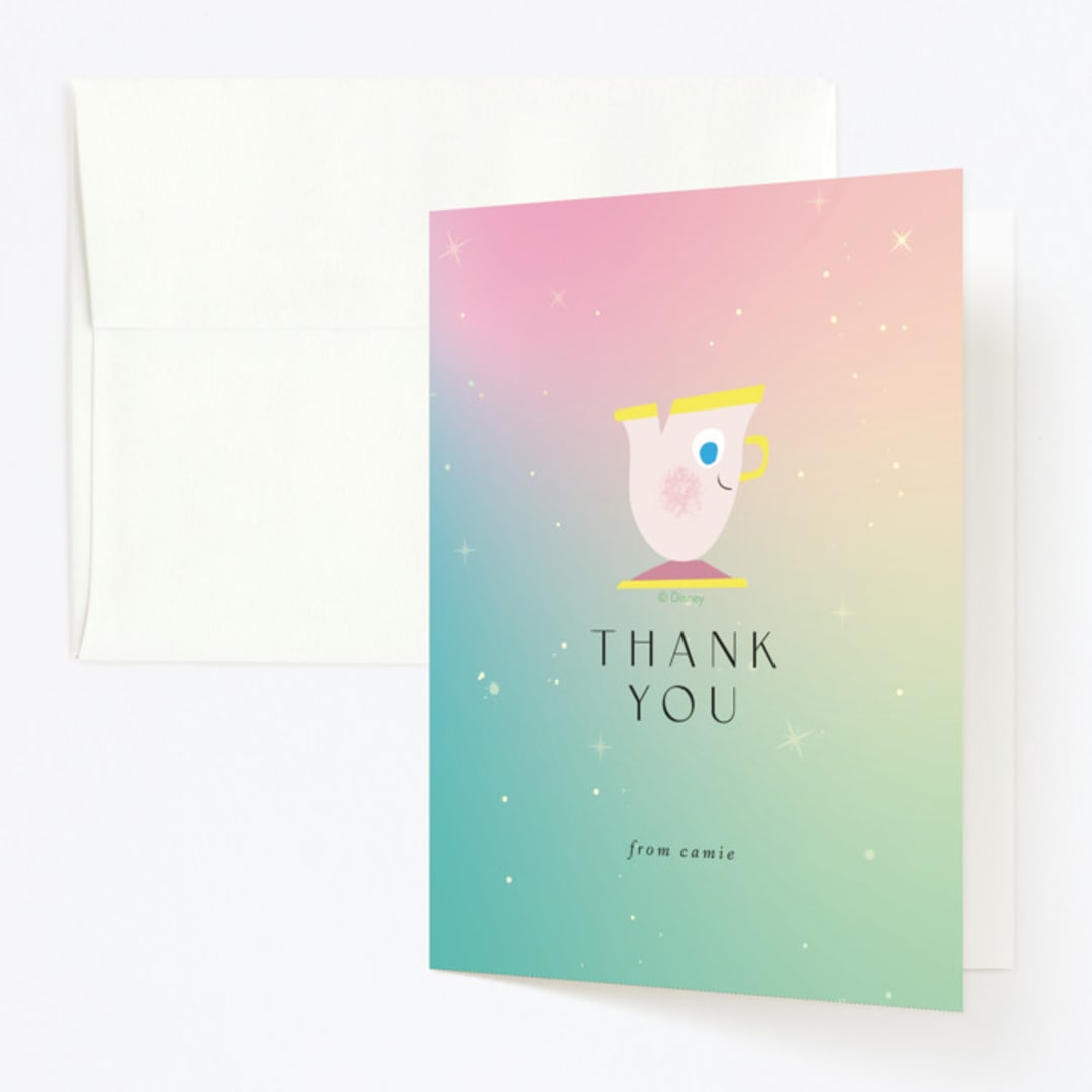 "Belle from Disney's Beauty And The Beast" - Children's Birthday Party Thank You Cards in Teal by Lori Wemple - Front