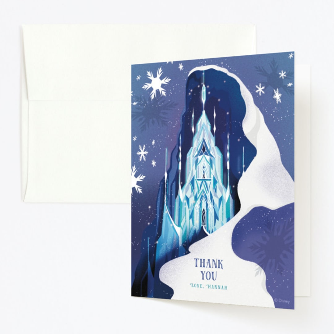 "Elsa's Ice Castle from Disney's Frozen" - Children's Birthday Party Thank You Cards in Majestic by Becky Nimoy - Front