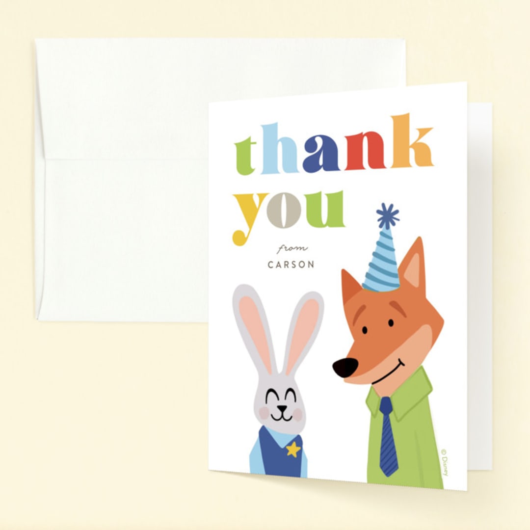 "Disney's Zootopia Friends" - Children's Birthday Party Thank You Cards in Sugar by Jessie Steury - Front