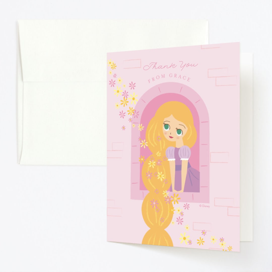 "Disney's Rapunzel Tower" - Children's Birthday Party Thank You Cards in Strawberry by Angela Thompson - Front