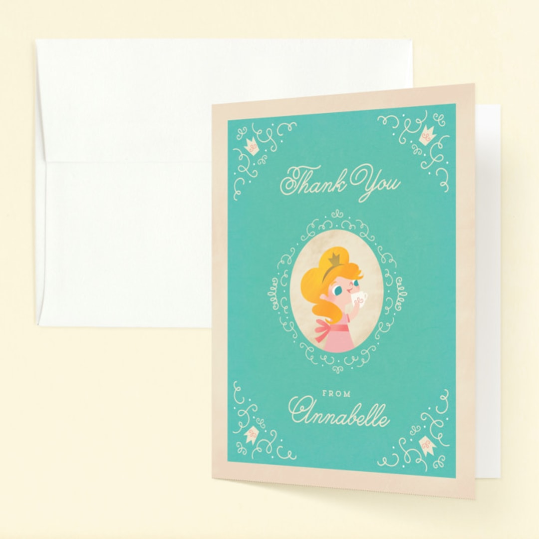 "Princess Tea" - Children's Birthday Party Thank You Cards in Turquoise by Lori Wemple - Front