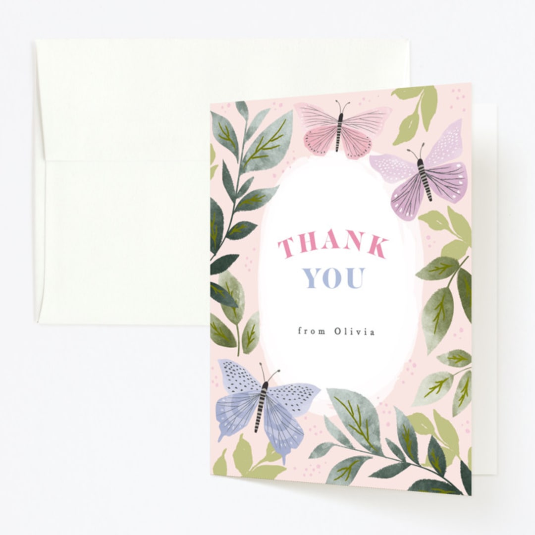"butterfly kisses" - Children's Birthday Party Thank You Cards in Petal by Karidy Walker - Front
