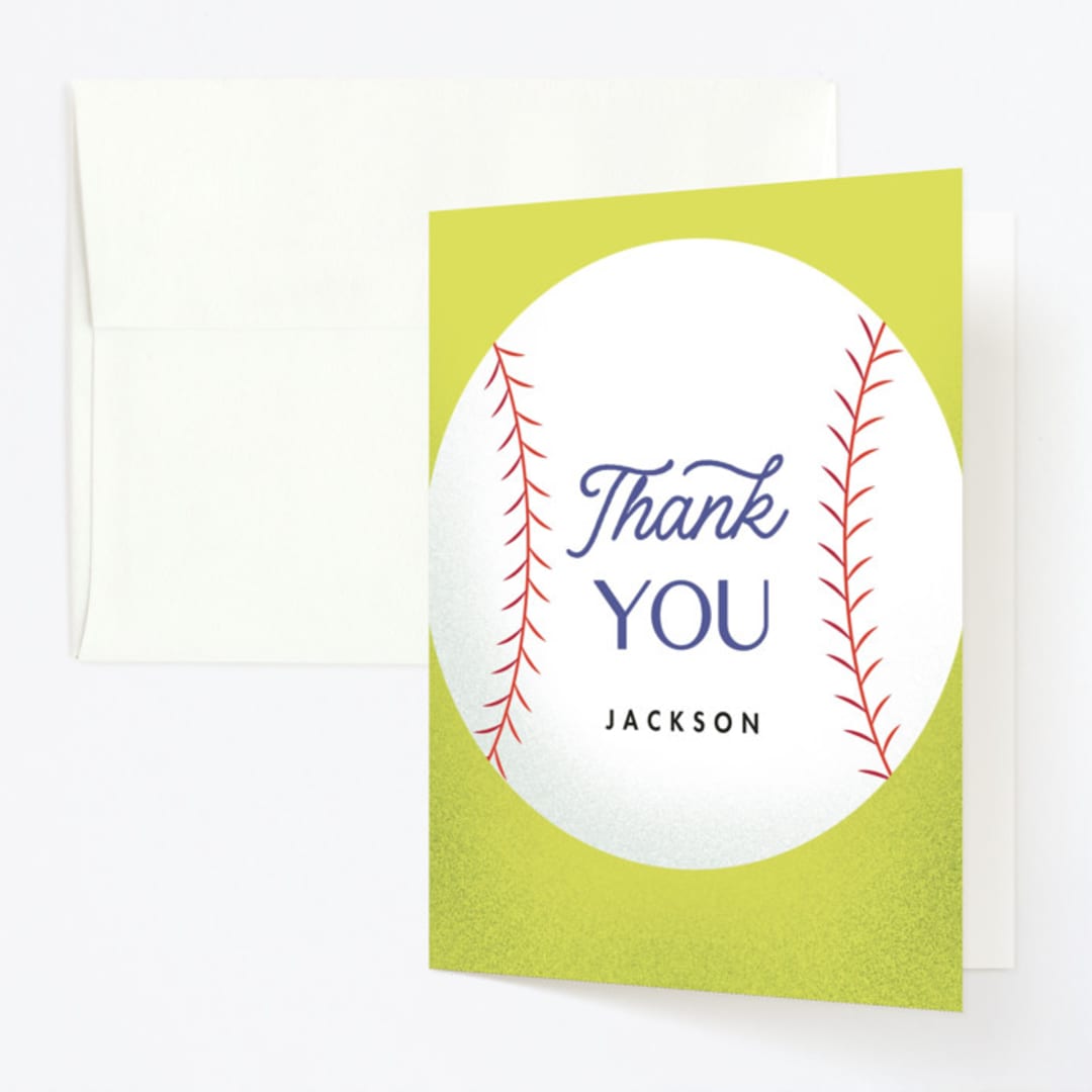 "baseball" - Children's Birthday Party Thank You Cards in Grass by Becky Nimoy - Front