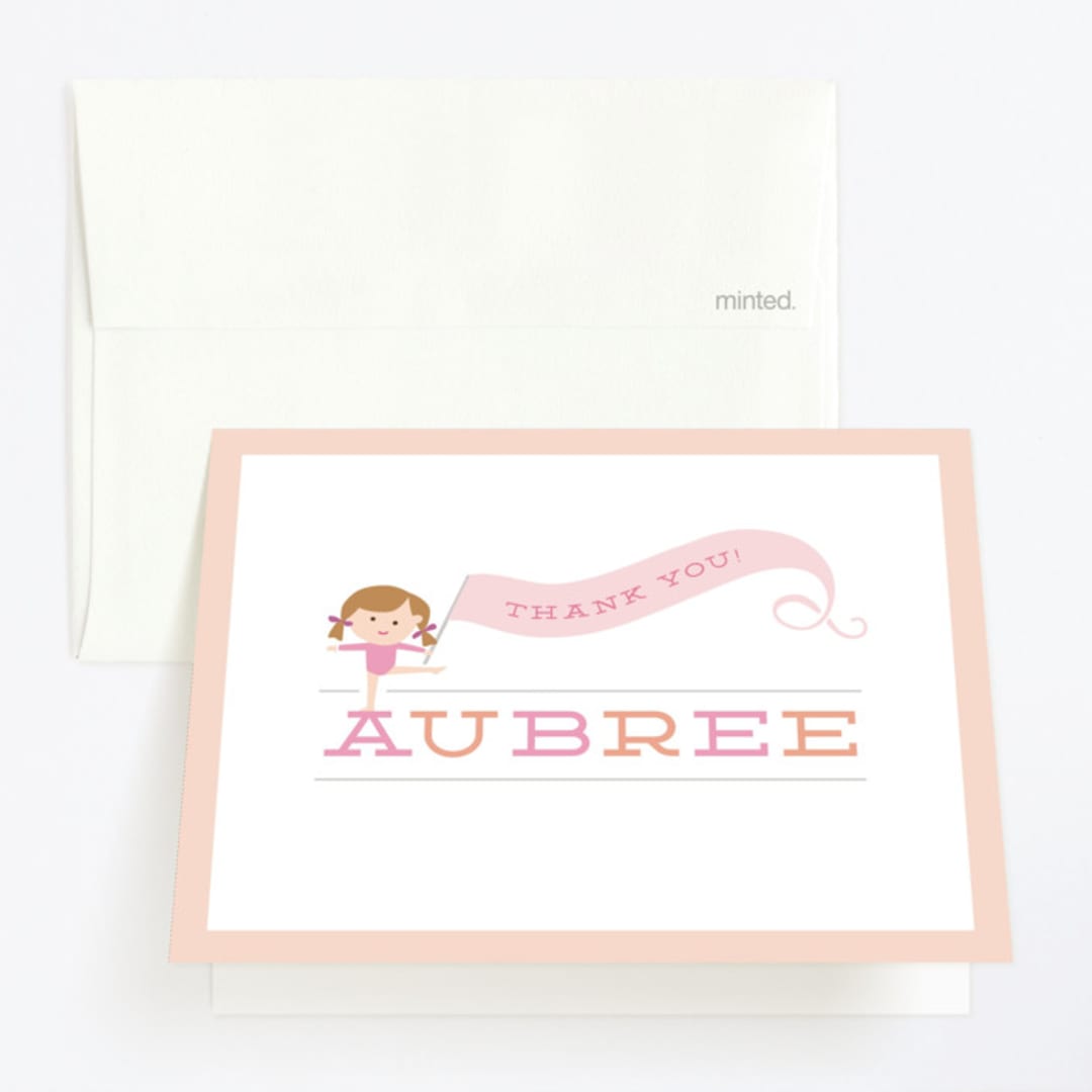 "Perfect Balance" - Children's Birthday Party Thank You Cards in Peach by Jennifer Wick - Front