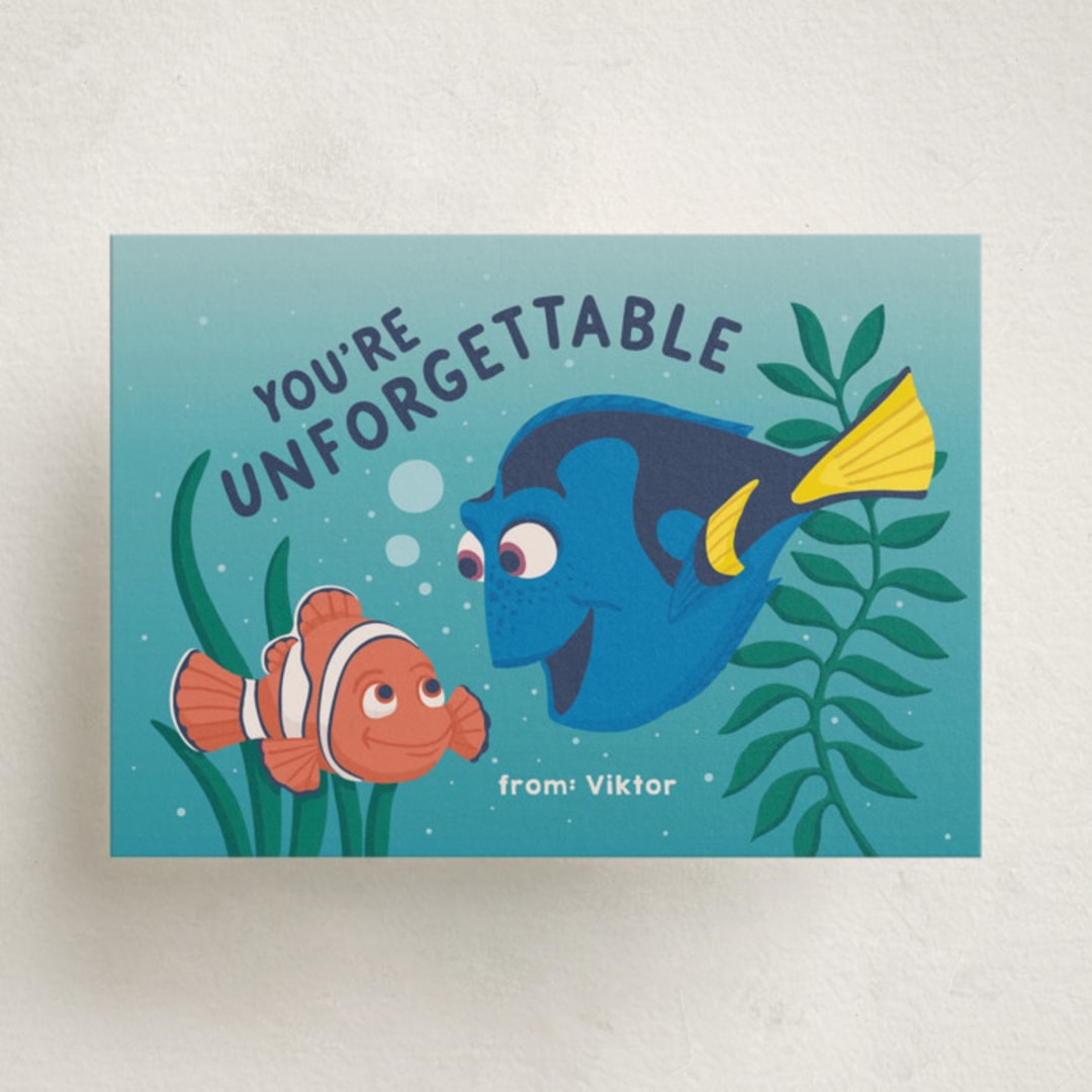 "DIsney Pixar's Dory and Marlin" - Classroom Valentines in Ocean Turquoise by tinaleeart - Front
