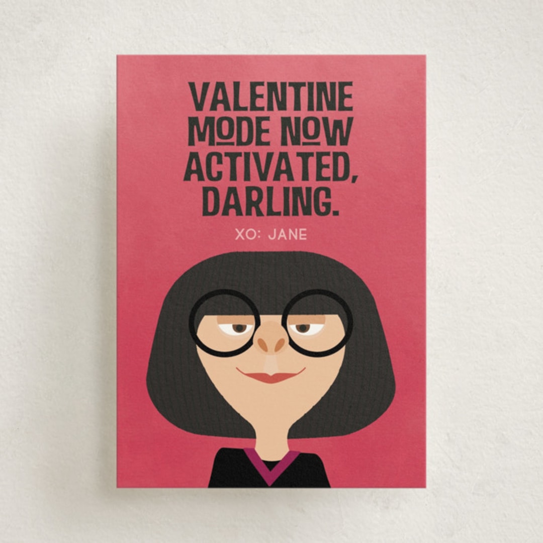 "Disney and Pixar's The Incredibles Edna Mode" - Classroom Valentines in Raspberry by Shannon Kohn - Front