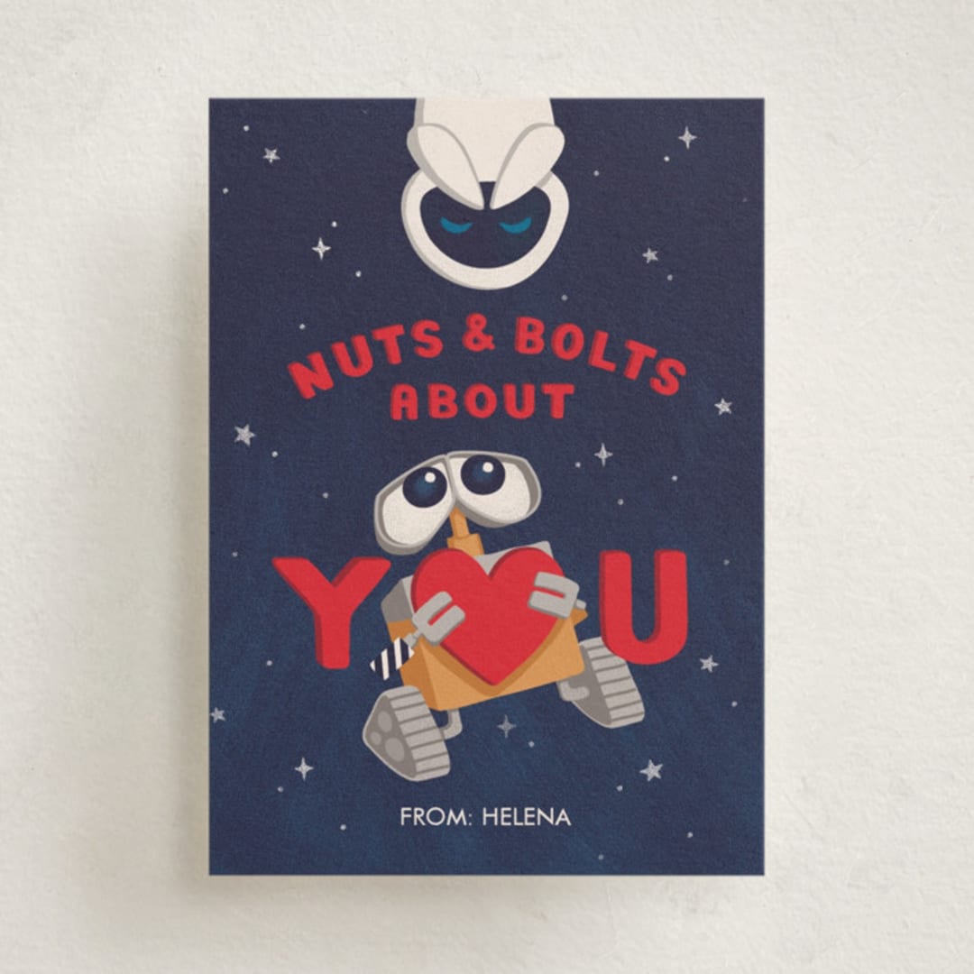 "Disney and Pixar's Wall-E and Eve" - Classroom Valentines in Navy by tinaleeart - Front