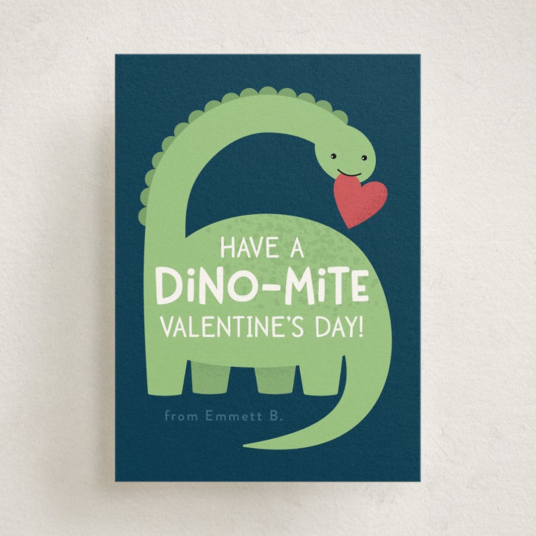 "Arched Dinosaur" - Classroom Valentines in Leaf by Kacey Kendrick Wagner - Front