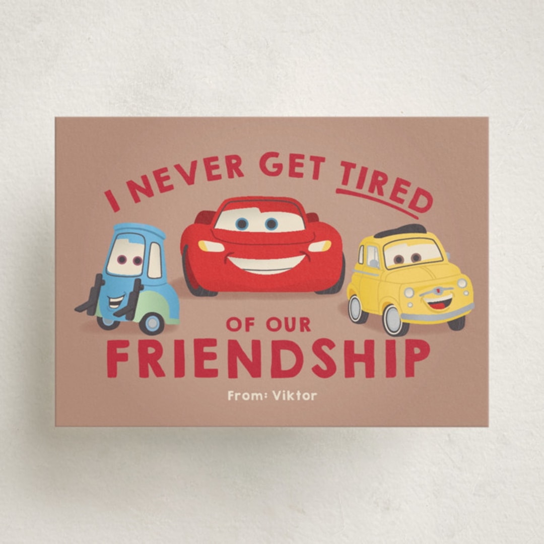 "Disney and Pixar's Lightning McQueen and Friends" - Classroom Valentines in Light Cocoa by tinaleeart - Front